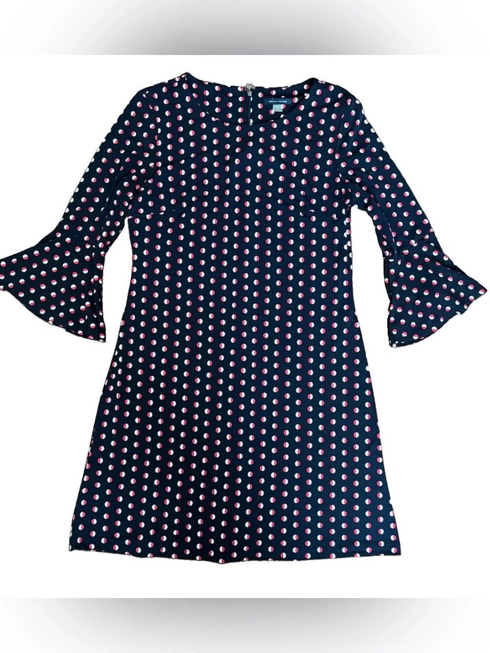 Tommy Hilfiger Women’s Navy Blue Polka Dot Red/White Dress Size 8 Bell Sleeve